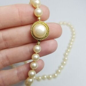 Vintage Crown Trifari Faux Pearl Single Strand Necklace, 24 Inches Long, Signed